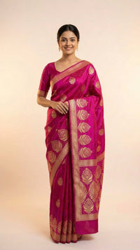 Rani Gulab Banarasi Silk Saree With Royal Gold Zari — view 2