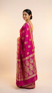 Rani Gulab Banarasi Silk Saree With Royal Gold Zari — view 4
