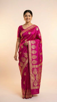 Rani Gulab Banarasi Silk Saree With Royal Gold Zari — view 5