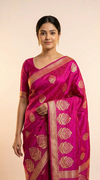 Rani Gulab Banarasi Silk Saree With Royal Gold Zari — view 6