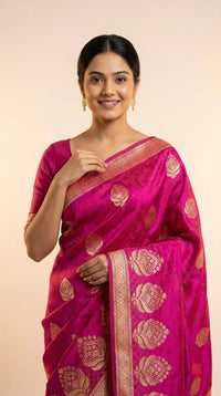 Rani Gulab Banarasi Silk Saree With Royal Gold Zari — view 7