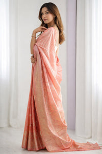 Blush Rosé Banarasi Silk Saree With Gold Zari Weave — view 2