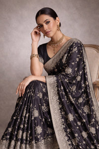Onyx Heritage Banarasi Pure Silk Saree With Delicate Silver Zari — view 2