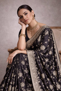 Onyx Heritage Banarasi Pure Silk Saree With Delicate Silver Zari — view 3
