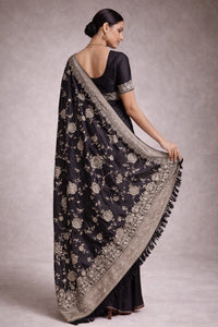 Onyx Heritage Banarasi Pure Silk Saree With Delicate Silver Zari — view 5