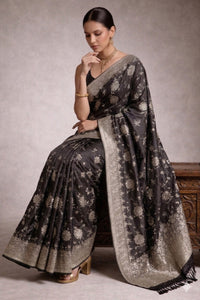 Onyx Heritage Banarasi Pure Silk Saree With Delicate Silver Zari — view 6