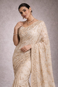 Ivory Regal Banarasi Pure Silk Saree With Handwoven Gold Zari — view 3