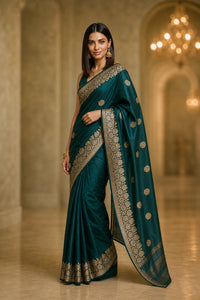 Emerald Rajwadi Banarasi Silk Saree With Antique Gold Zari — view 2
