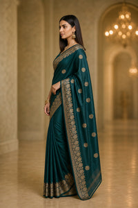Emerald Rajwadi Banarasi Silk Saree With Antique Gold Zari — view 3