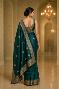 Emerald Rajwadi Banarasi Silk Saree With Antique Gold Zari — view 4