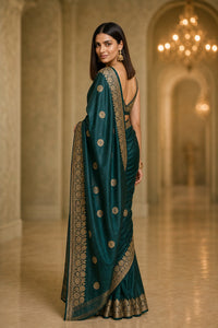 Emerald Rajwadi Banarasi Silk Saree With Antique Gold Zari — view 5