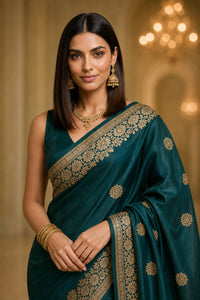 Emerald Rajwadi Banarasi Silk Saree With Antique Gold Zari — view 6