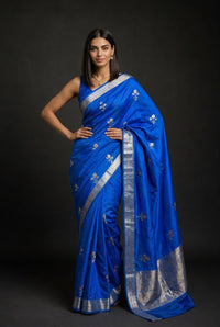 Neel Ratna Banarasi Silk Saree With Silver Zari Motifs — view 1