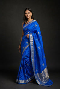 Neel Ratna Banarasi Silk Saree With Silver Zari Motifs — view 2