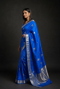 Neel Ratna Banarasi Silk Saree With Silver Zari Motifs — view 3