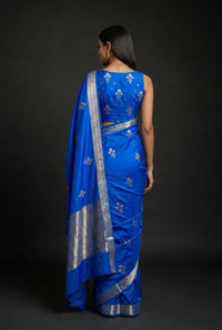 Neel Ratna Banarasi Silk Saree With Silver Zari Motifs — view 4