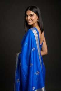 Neel Ratna Banarasi Silk Saree With Silver Zari Motifs — view 5