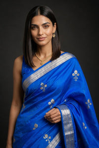 Neel Ratna Banarasi Silk Saree With Silver Zari Motifs — view 6