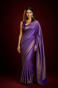 Rajsi Amethyst Banarasi Silk Saree With Antique Zari Weave — view 1