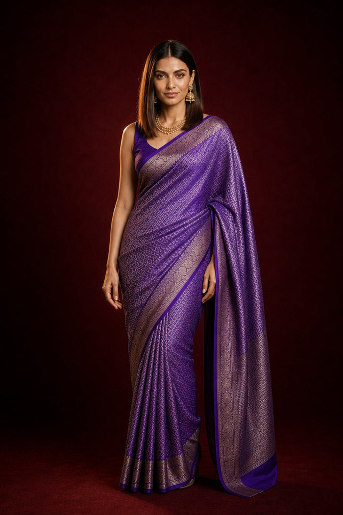 Rajsi Amethyst Banarasi Silk Saree With Antique Zari Weave