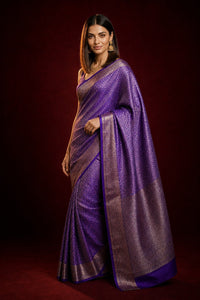 Rajsi Amethyst Banarasi Silk Saree With Antique Zari Weave — view 2