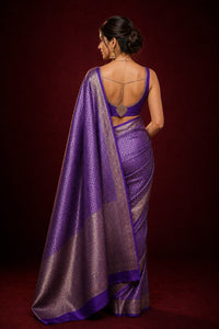 Rajsi Amethyst Banarasi Silk Saree With Antique Zari Weave — view 4