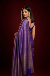 Rajsi Amethyst Banarasi Silk Saree With Antique Zari Weave — view 5
