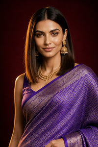 Rajsi Amethyst Banarasi Silk Saree With Antique Zari Weave — view 6