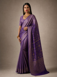 Rajwada Violet Banarasi Silk Saree With Intricate Antique Zari — view 2