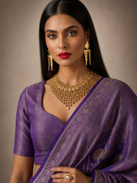 Rajwada Violet Banarasi Silk Saree With Intricate Antique Zari — view 6