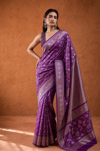 Rang Mahal Banarasi Silk Saree With Floral Zari Border — view 1