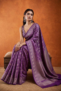 Rang Mahal Banarasi Silk Saree With Floral Zari Border — view 2