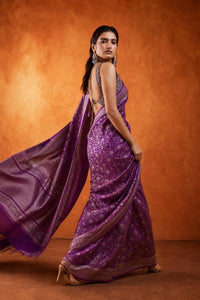 Rang Mahal Banarasi Silk Saree With Floral Zari Border — view 3