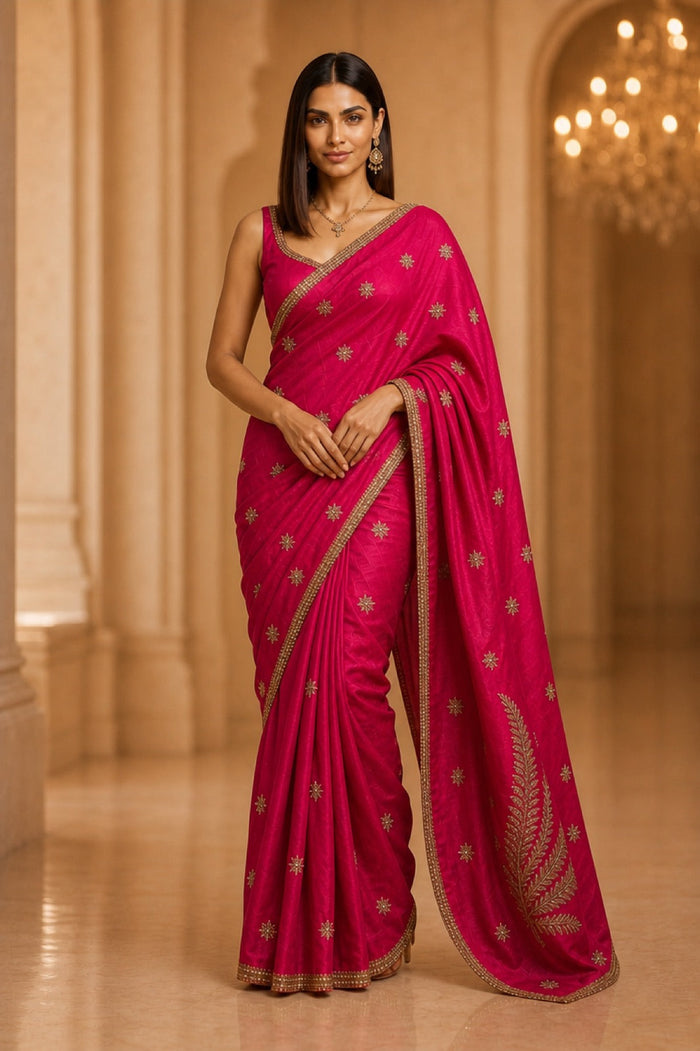 Rani Noor Banarasi Silk Saree With Antique Gold Embroidery