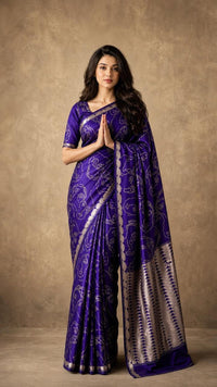 Noor Aaina Banarasi Satin Silk Saree With Abstract Silver Weave — view 1