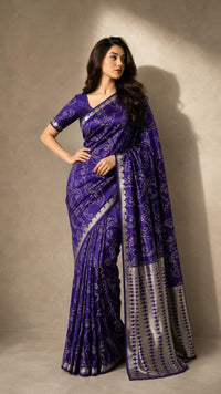 Noor Aaina Banarasi Satin Silk Saree With Abstract Silver Weave — view 2