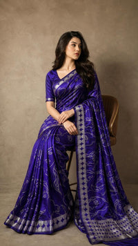 Noor Aaina Banarasi Satin Silk Saree With Abstract Silver Weave — view 3