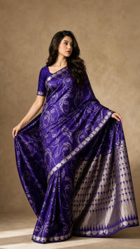 Noor Aaina Banarasi Satin Silk Saree With Abstract Silver Weave — view 5