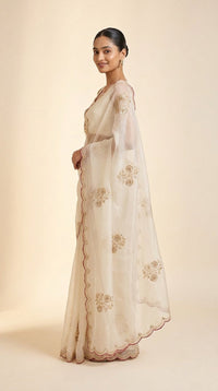 Ivory Noor Organza Saree With Hand Embroidered Gold Motifs — view 2