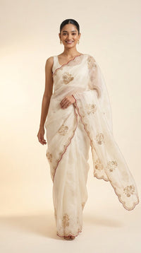 Ivory Noor Organza Saree With Hand Embroidered Gold Motifs — view 3