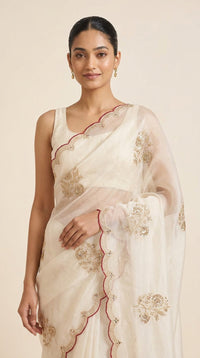 Ivory Noor Organza Saree With Hand Embroidered Gold Motifs — view 5