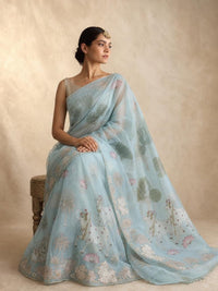 Celestial Mist Organza Saree With Botanical Gold Foil Detailing — view 2