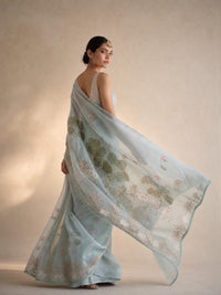 Celestial Mist Organza Saree With Botanical Gold Foil Detailing — view 3
