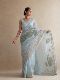 Celestial Mist Organza Saree With Botanical Gold Foil Detailing — view 4