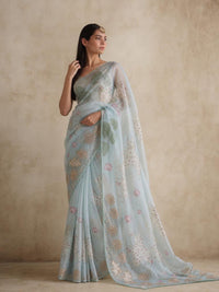 Celestial Mist Organza Saree With Botanical Gold Foil Detailing — view 5