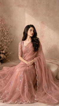 Rosé Whisper Organza Saree With Delicate Sequin Embroidery — view 2