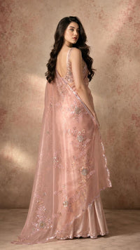 Rosé Whisper Organza Saree With Delicate Sequin Embroidery — view 3