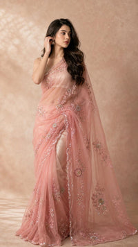 Rosé Whisper Organza Saree With Delicate Sequin Embroidery — view 5