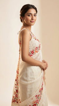 Champagne Bloom Pure Silk Saree With Multicolor Floral Embroidery — view 2