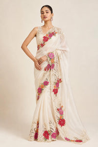 Champagne Bloom Pure Silk Saree With Multicolor Floral Embroidery — view 6
